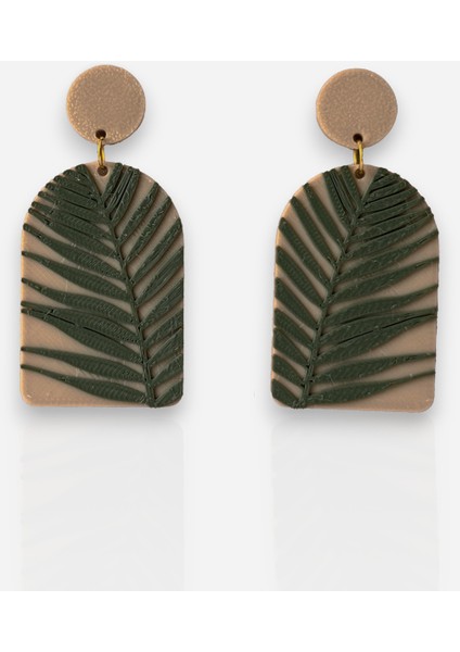 Bej Zemin Üzerine Yeşil Yaprak Desenli Özel Tasarım Küpe fiyatları