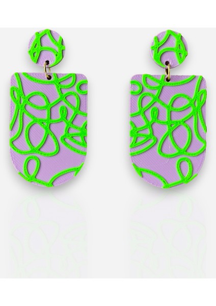 Mor Zemin Üzerine Neon Yeşil Desenli Özel Tasarım Küpe fiyatları