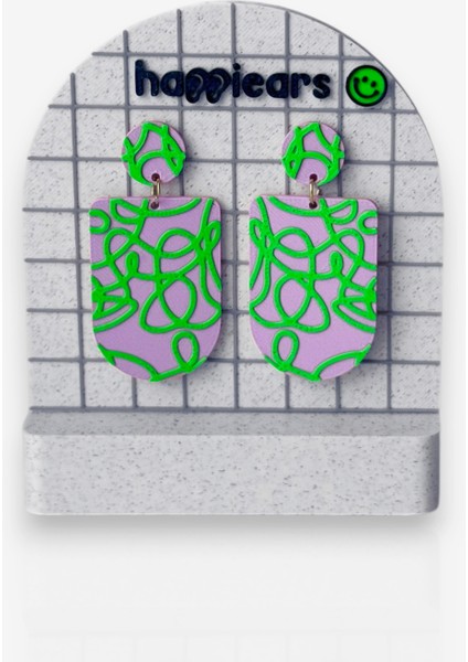 Mor Zemin Üzerine Neon Yeşil Desenli Özel Tasarım Küpe modelleri