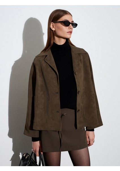 60777 Cepli Süet Ceket-Haki