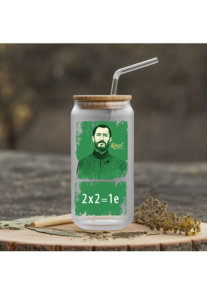 Qazî Muhammed Resimli Pipetli Su Süt Meyve Suyu Cam Suluk - Qadî Muhammed Cam Suluk (600 Ml)