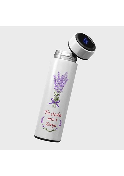 Sevgiliye Özel Kürtçe Tu Çîçeka Minî Dijital Göstergeli Çelik Termosu (Isim Için Mesaj Atınz)