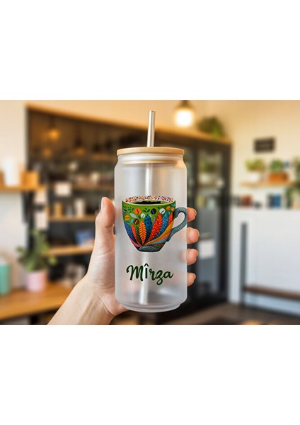Isme Özel Pipetli Su Süt Meyve Suyu Cam Suluk Kahve Ficanı Tasarımlı Suluk (Isim Için Mesaj Çekiniz)