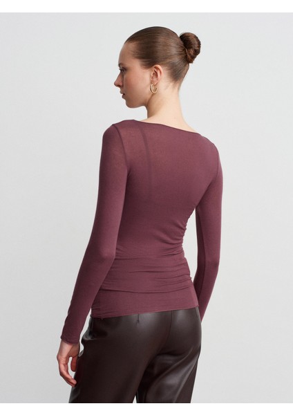 32122 Kayık Yaka Modal Kaşmir Ultra Hafif Bluz-Mürdüm modelleri