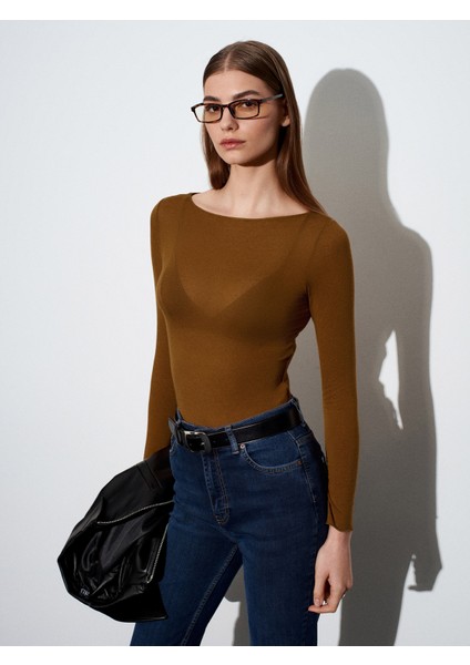 32122 Kayık Yaka Modal Kaşmir Ultra Hafif Bluz-K.kiremit fırsatları