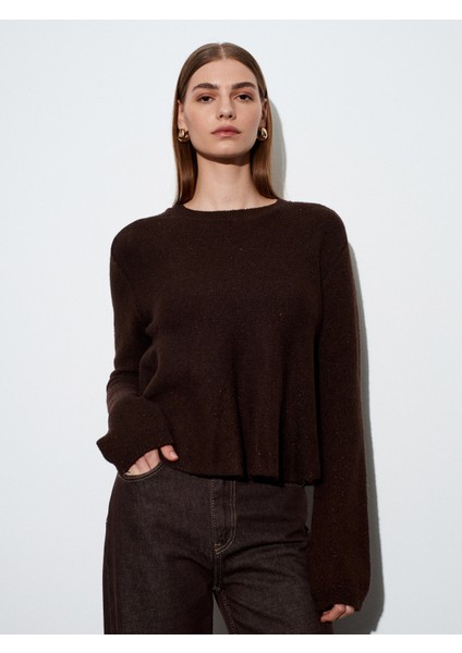 10832 Peplum Parıltılı Triko Kazak-Kahve fiyatları