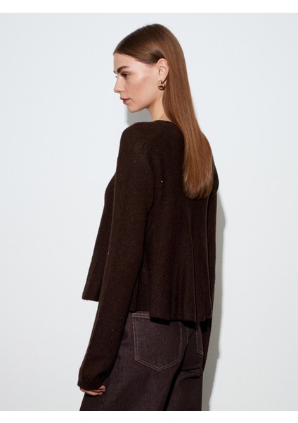 10832 Peplum Parıltılı Triko Kazak-Kahve modelleri