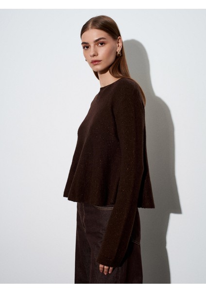 10832 Peplum Parıltılı Triko Kazak-Kahve fırsatları