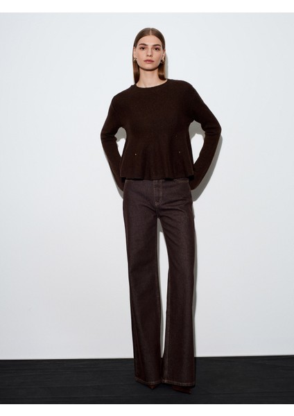 10832 Peplum Parıltılı Triko Kazak-Kahve indirimleri