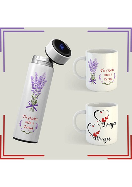 Sevgililere Özel Kupa ve Termos Seti - Isme Özel Sevgililer Için Kupa