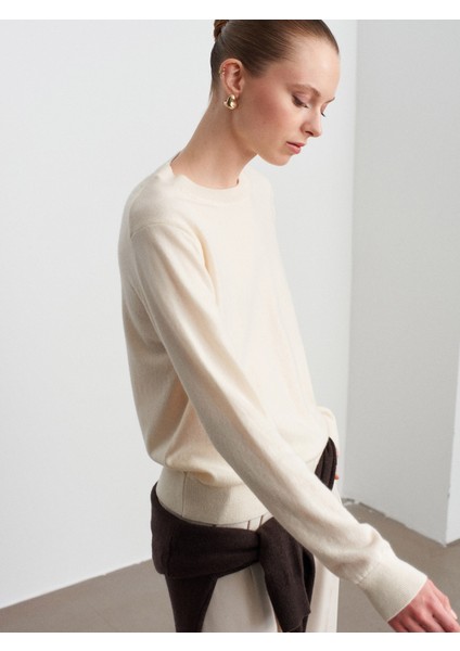 10847 %100 Kaşmir Bisiklet Yaka Kazak-Ekru modelleri