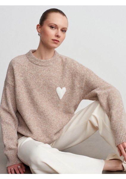 10837 Yün Karışımlı Kalpli Kazak-Vizon M.