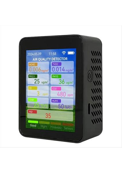 Taya Wıfı Hava Kalitesi Ölçer Hcho Tvoc Karbon Monoksit Co2 Pm2 5/10 Test Cihazı Taşınabilir Sıcaklık Nem Dedektörü Siyah (Yurt Dışından)