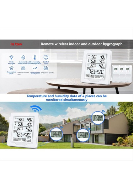 Dijital Termometre ve Higrometre 3 Sensör Ekranlı Beyaz Arkadan Aydınlatmalı Büyük Ekran Kaydedici ile Iç Mekan Nemi (Yurt Dışından) modelleri