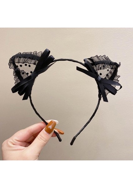 Dantel Çan Kedi Kulakları Saç Bandı Kadın Kişilik Kaymaz Basınç Saç Yüksek Kafatası Üst Saç Kartı Headdresses (Yurt Dışından)