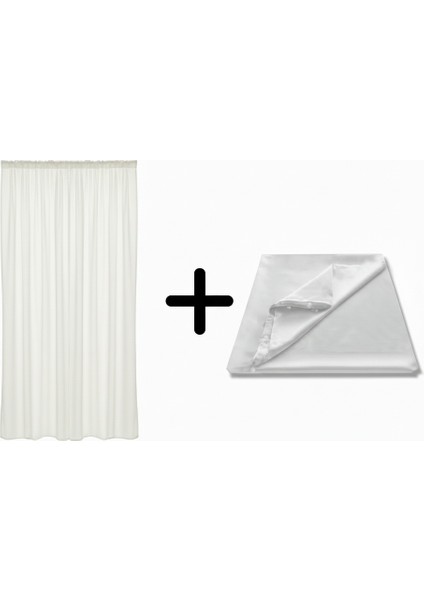 Ekru Renk Ekstraforlu Pilesiz Düz Tül + Güneşlik Seti – 1 Adet Tül & 1 Adet Güneşlik Kampanya Paketi (Özel Ölçü Seçenekli)