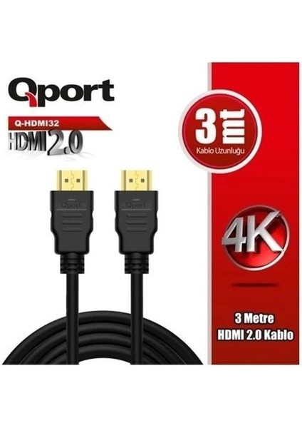 Qport-Q-Hdmı32 Altın Uçlu 3 Metre 4K Hdmı2.0 Kablo fiyatları