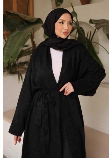 Siyah Kuşaklı Uzun Angora Hırka fırsatları