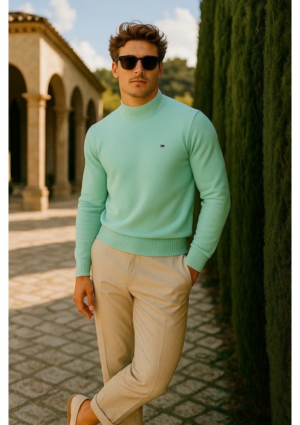 Erkek Basic Premium Comfort Uzun Mint Kazak modelleri