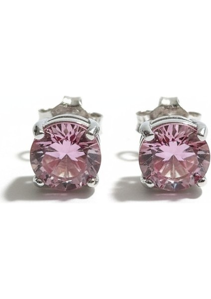 925 Ayar Gümüş Kadın Pembe Taşlı Çivi Küpe – Zarif & Şık Tektaş Model