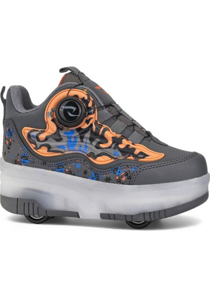 Flames Çocuk Patenli Işıklı Tekerlekli Spor Ayakkabı & Füme-Turuncu Kaykay Ayakkabı 4 Teker modelleri