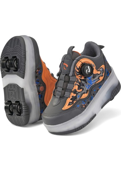 Flames Çocuk Patenli Işıklı Tekerlekli Spor Ayakkabı & Füme-Turuncu Kaykay Ayakkabı 4 Teker fırsatları