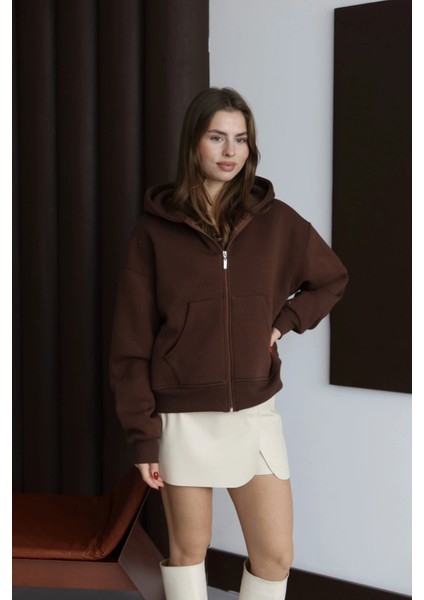 3 Iplik Şardonlu Kapşonlu Hoodie Frm Kahve P510437