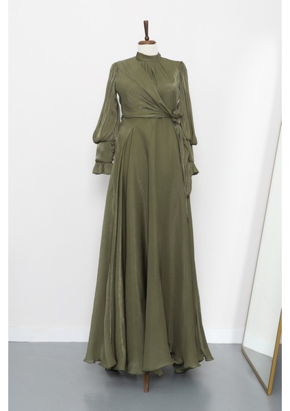 Yağ Yeşili Yandan Bağlamalı Abiye