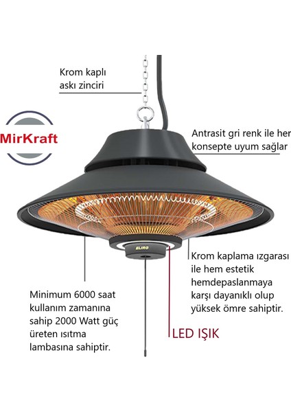 Elirg Light LED Işıklı Elektrikli Infrared Tavan Isıtıcısı fırsatları