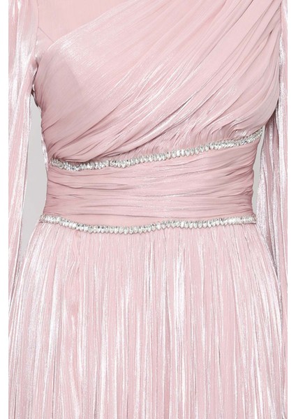 Pudra Bel Büzgülü Taşlı Abiye fiyatları