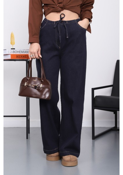 Mavi Geniş Paça Denim Pantolon