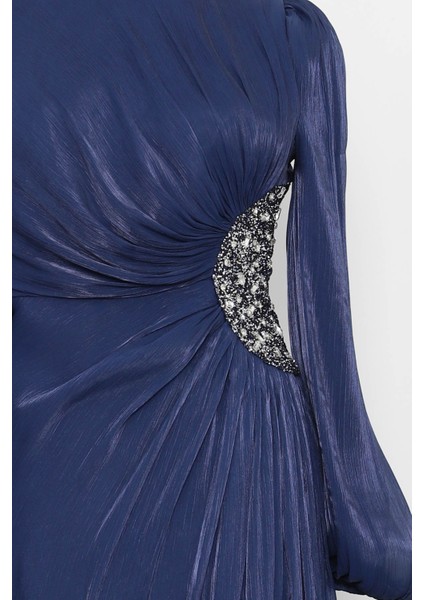 Lacivert Kolu Lastikli Taş Detaylı Abiye fırsatları