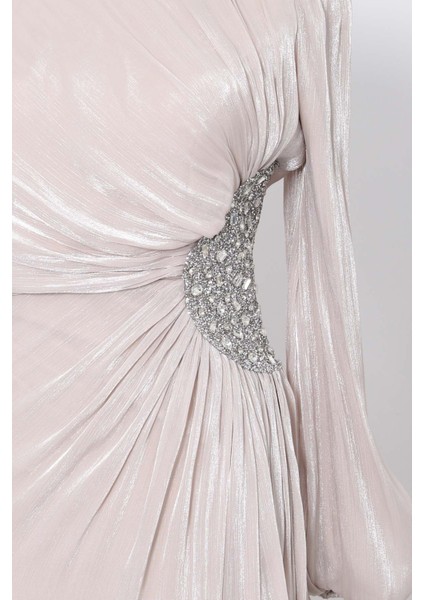 Taş Kolu Lastikli Taş Detaylı Abiye modelleri