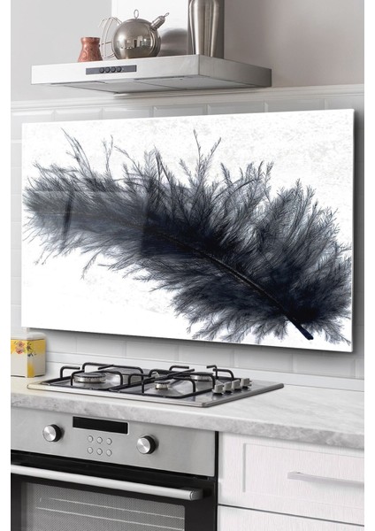 Ocak Arkası Cam Koruyucu Tezgah Ankastre Arkası Koruyucu | Kuş Tüyü Desenli