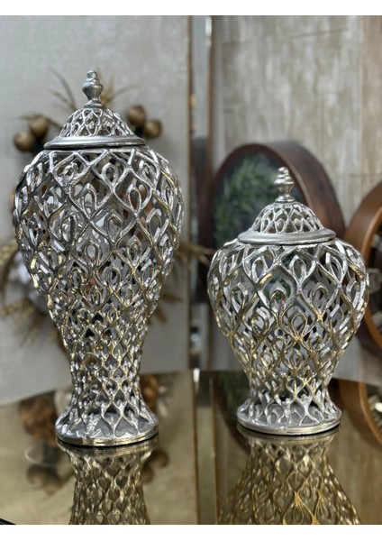 2'li Pirinç Dekoratif Küp 55-36 cm