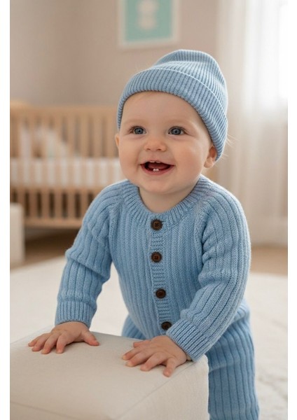 Yumuşak Örgü Yenidoğan Takımı (Tulum + Bere)