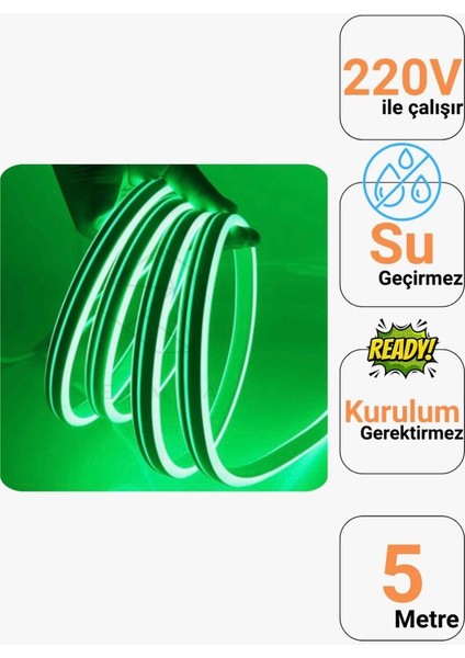 5 Metre 220 Volt Yeşil Neon LED Tak Çalıştır 8X16MM Esnek Hortum LED Suya Dayanıklı Şerit Aydınlatma fiyatları