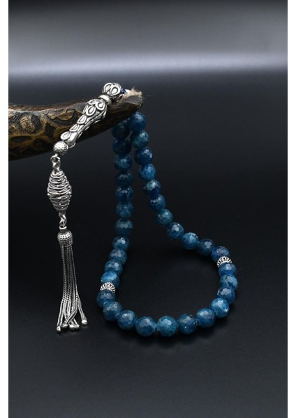 Doğal Apatit Taşlı 33'lük Tesbih 925 Ayar Gümüş Püsküllü 8mm Küre Kesim 902466 fiyatları