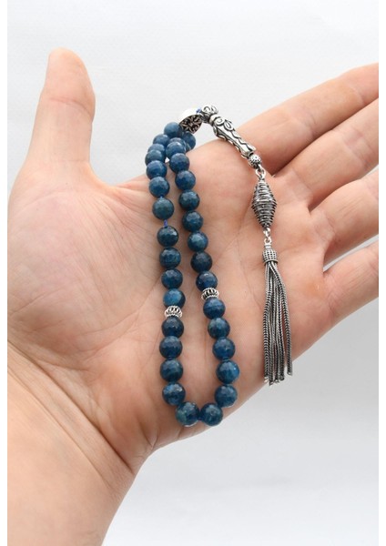 Doğal Apatit Taşlı 33'lük Tesbih 925 Ayar Gümüş Püsküllü 8mm Küre Kesim 902466 modelleri