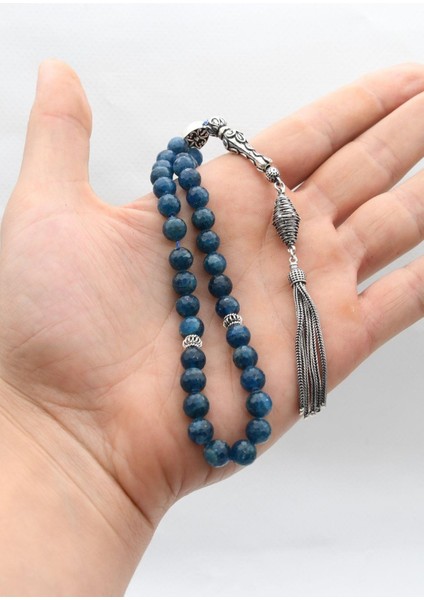 Doğal Apatit Taşlı 33'lük Tesbih 925 Ayar Gümüş Püsküllü 8mm Küre Kesim 902466 fırsatları