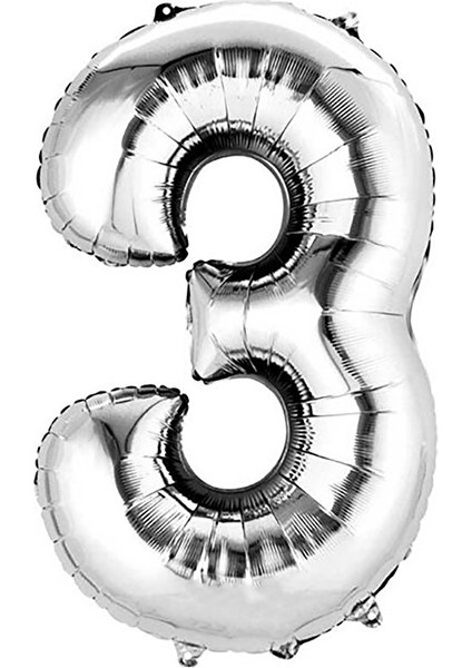 Rakam Folyo Balon Gümüş Silver 34 Inç 86 cm (3 Rakamı)