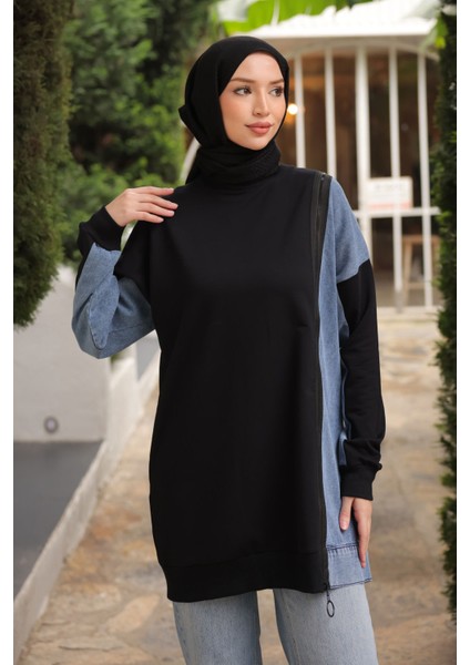 Siyah Kot Garnili Modal Tunik