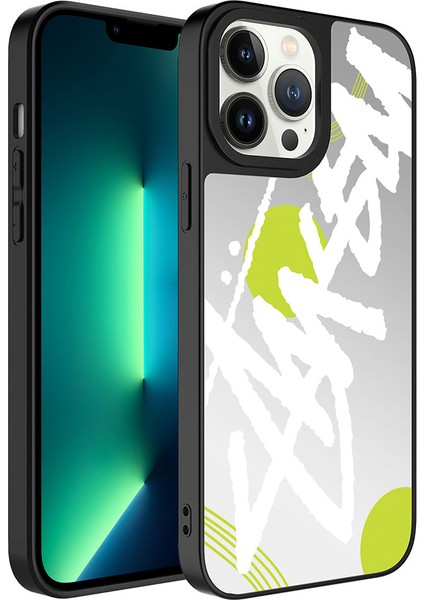 iPhone 13 Pro Uyumlu Aynalı Desenli Kamera Korumalı Parlak Akre Mirror Kapak-Yazı