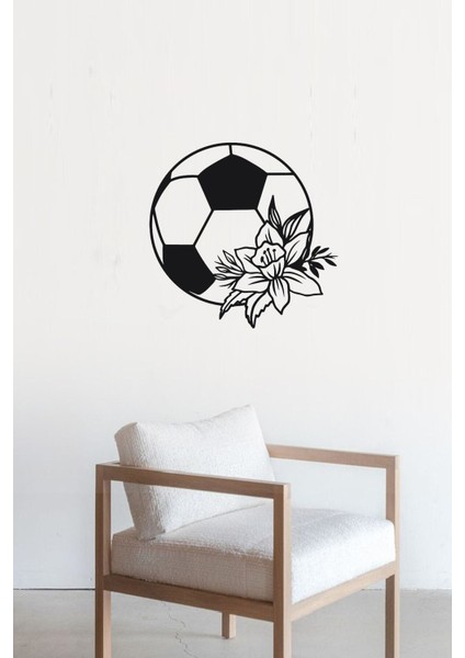 Çiçekli Futbol Topu Çerçeve Duvar Tablo Dekor Ahşap Lazer Kesim Hediyelik Eşya 35X35 cm