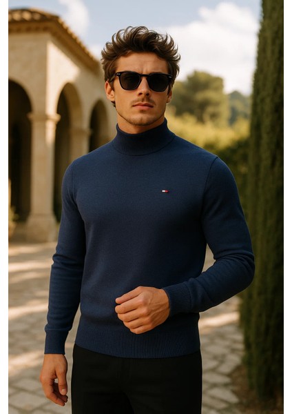 Erkek Basic Premium Comfort Uzun Lacivert Kazak