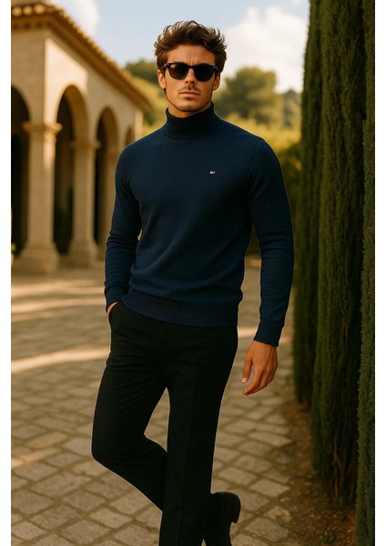 Erkek Basic Premium Comfort Uzun Lacivert Kazak fırsatları