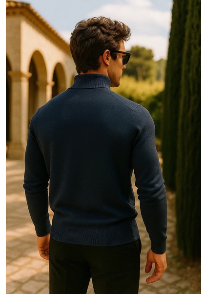 Erkek Basic Premium Comfort Uzun Lacivert Kazak