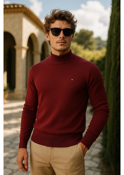 Erkek Basic Premium Comfort Uzun Bordo Kazak