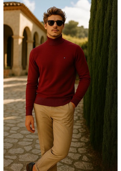 Erkek Basic Premium Comfort Uzun Bordo Kazak fırsatları