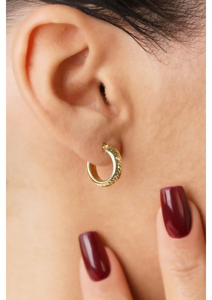 14 Ayar Altın Desenli Kalem Halka Küpe modelleri